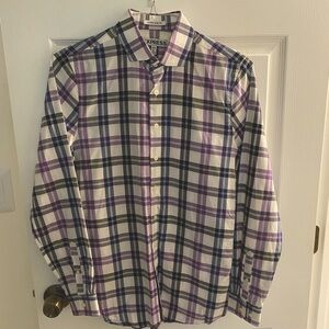 Express Men’s L/S Button Down, Size S, Purple/Navy/White Plaid